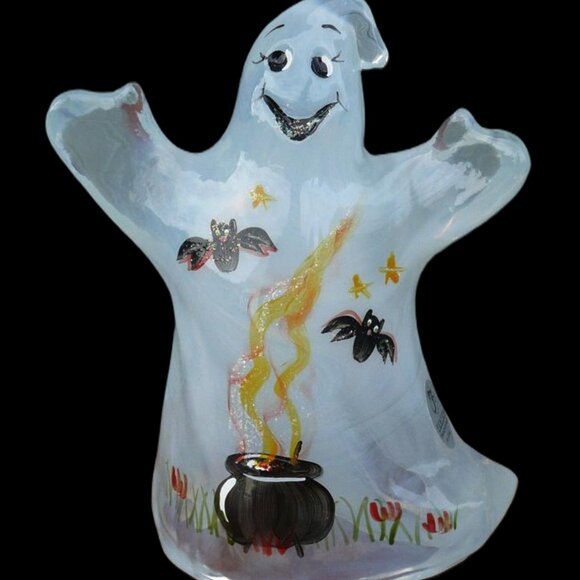 MINT 2006 Fenton Halloween “Batty” Ghost w/Witch’s Cauldron & Bats - Picture 2 of 16